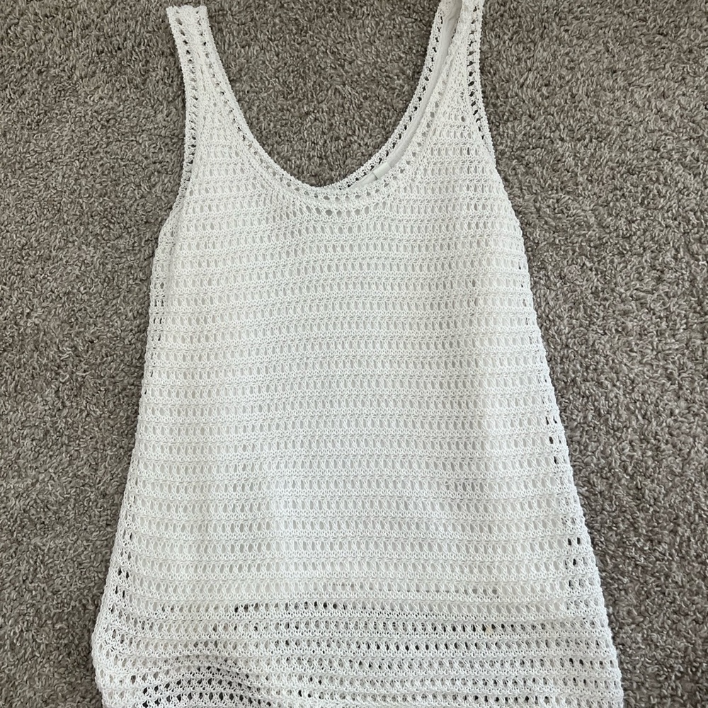 Vince White Crochet Tank Top